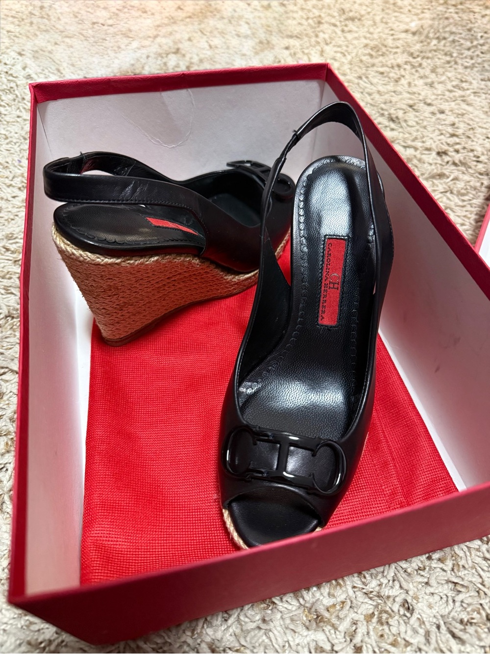 Carolina Herrera- Black Wedge Slingback Heels - Women